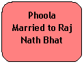 Rounded Rectangle: Phoola
Married to Raj Nath Bhat
 
